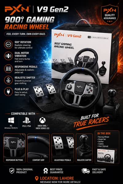 PXN V9 Racing Steering Wheel + 6-Speed Shifter | PC / PS3 / PS4 / Xbox