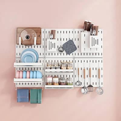 Kitchen Wall Organizer Rack | Multipurpose Pegboard Storage Shelf