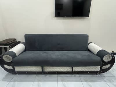 Sofa Cum Bed (Grey and white Velvet fabric)