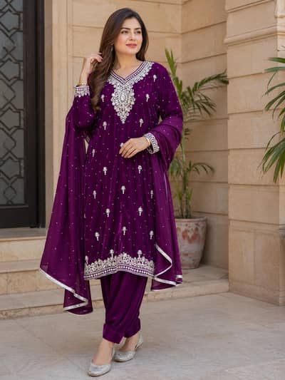 ladies velvet suit with TILA hand made embroidery