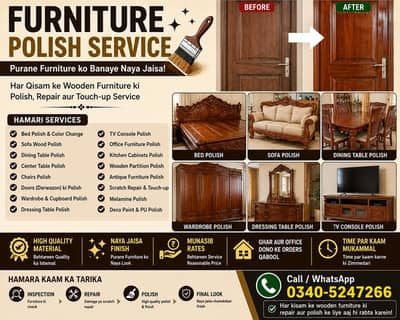 Furniture Polish & Repair | Bed, Door, Table, Chair, Wardrobe Polish