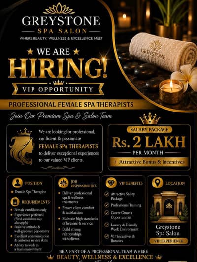We Are Hiring Professional Female Spa Therapists Need