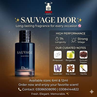Dior Sauvage perfume oil premium long lasting 6ML & 12ML Abeer Scents