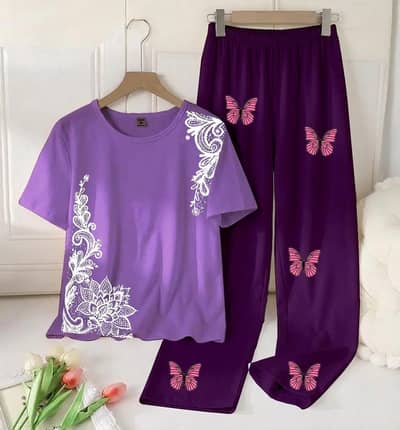 2 pcs women stitched cotton jersey printed night suit