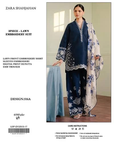 Premium Royal Blue Embroidered 3-Piece Lawn Suit For Eid