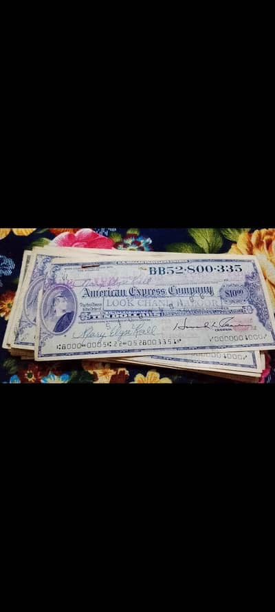 Vintage American Express Travelers Cheque $10 & $20USD