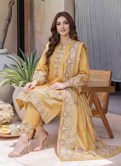 3 pieces lawn stitched ladies casual suits and party wear dresses