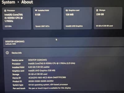 dell laptop i5 10 generation 8 / 256