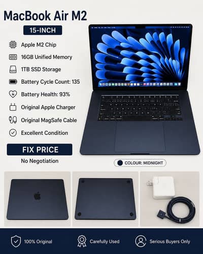Macbook Air M2 16GB 1TB 15 inch 2023 model