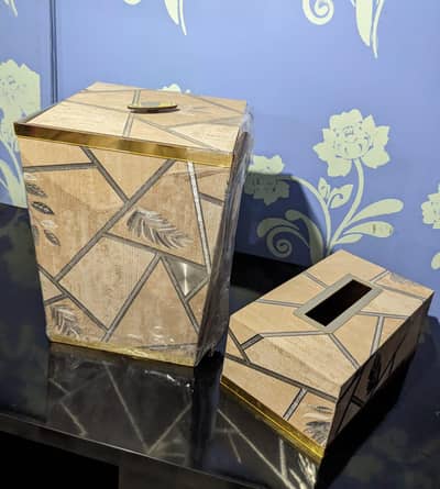 Wooden  Fancy Tissue Box &  Room Dustbin