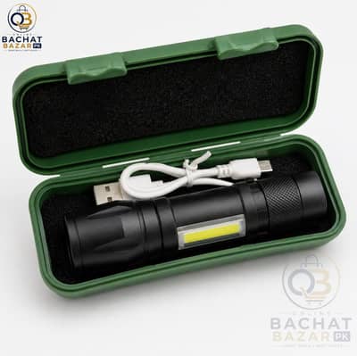 Rechargeable LED Flashlight Torch | USB Fast Charging | COB Side Light