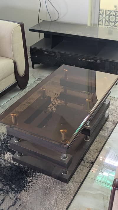 Premium Chinese Imported Coffee Table (Tinted Glass) - Like New