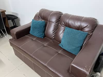 2 seater leather sofa brown color
