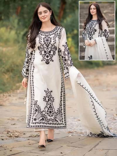3pcs stitched dress in white or black colour