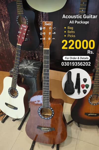 Acoustic Guitar Fender | Medium size guitar| with|  bag  | belts|picks