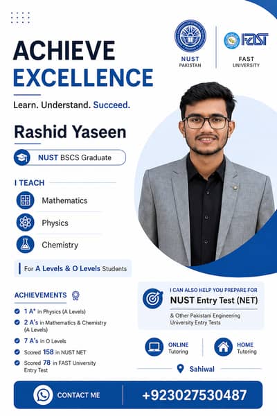 A/O Level Tution Teacher | NET, ECAT, FAST Entry Test | NUST Graduate