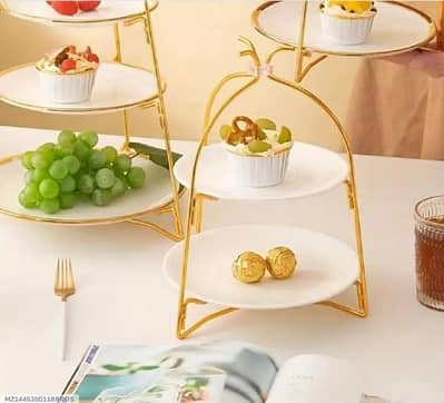 Golden 3-Tier Fruit & Dessert Stand with Iron Construction