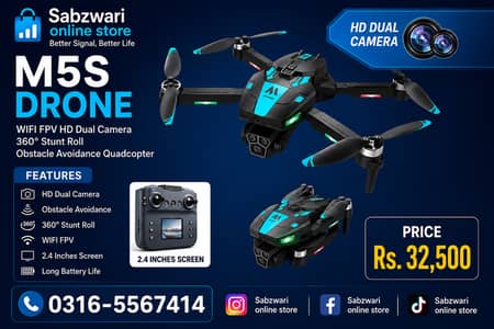 M5 S Drone Wifi FPV HD Dual Camera- New