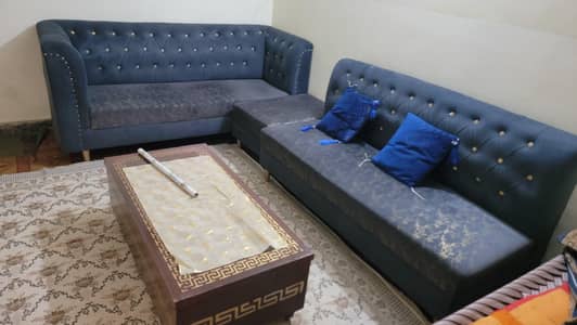 7 Seater L Shaped Navy Blue Sofa Set 10/10 Slightly Used New Sofa