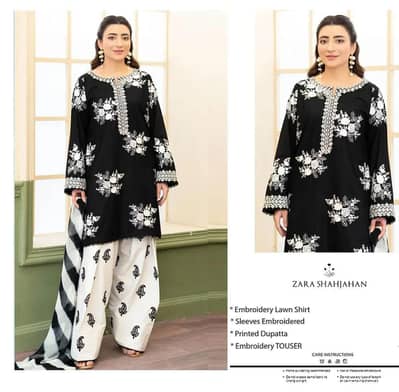 Luxury Black Embroidered Lawn Suit – Zara Shahjahan Inspired