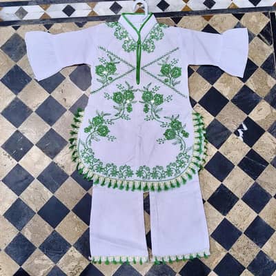 14 August 2 pcs girls fancy embroidered shirt and trouser shirt