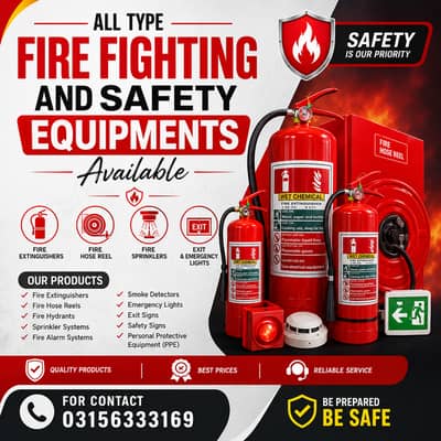 Fire Extinguisher, Fire Pump, Cylinder, Smoke Detector, Fire Alarm