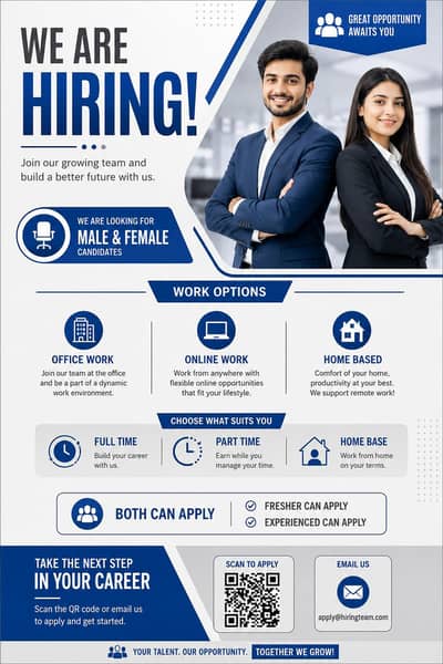 full time. part time and home base work available for males and female