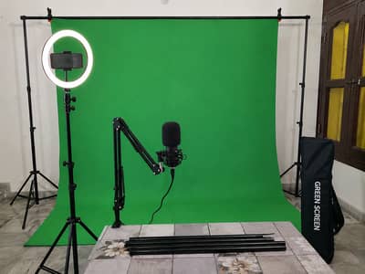 Professional Green Screen Studio Setup | Ring Light + Mic + Stand