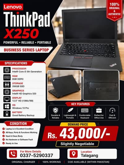 Lenovo Thinkpad Cor i5, 5th Generation  8Gb, 256Gb 39000 ka liya tha