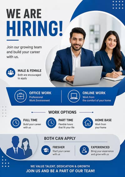 hiring male and female for office and online work