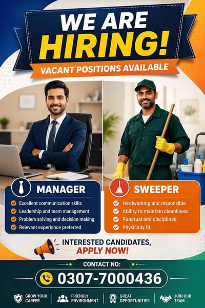Manager & Sweeper Jobs Available | Urgent Hiring | Apply Now