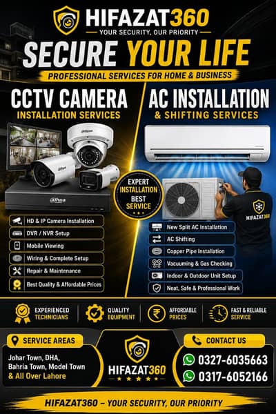 CCTV Camera & AC Installation Services | Hifazat360 Lahore