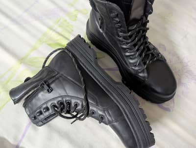 Bershka Boots Turkey Made Lace Up Side Zipper Boot
