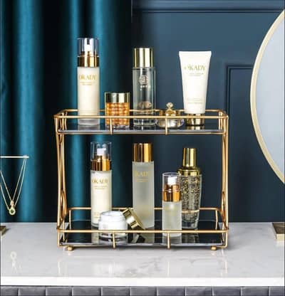 Golden Double Layer Makeup Rack with No Leak Storage (Free Delivery)