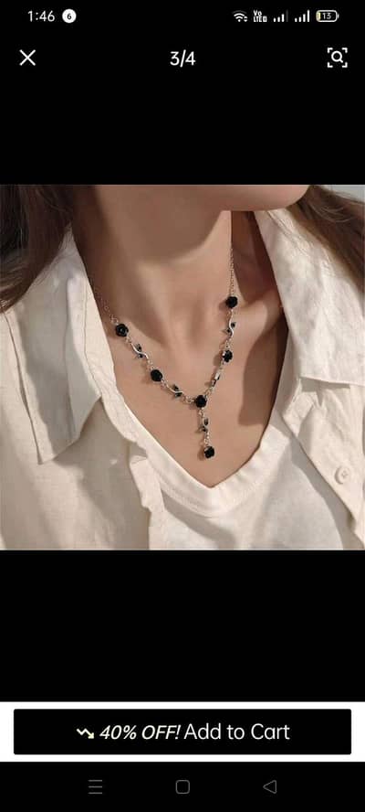 Elegant Black Rose Pendant Necklace-- Cute- teen girl – Like New