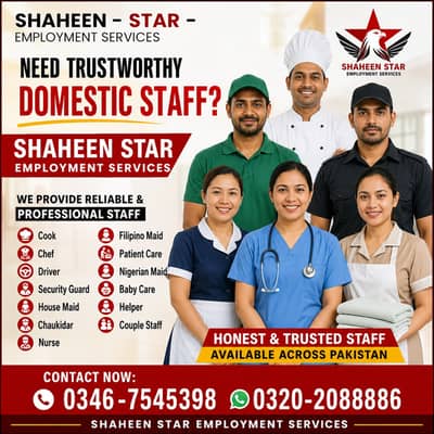 House maids, Maid, Baby Sitter, Chef, Home Cook, Patient Care, Driver