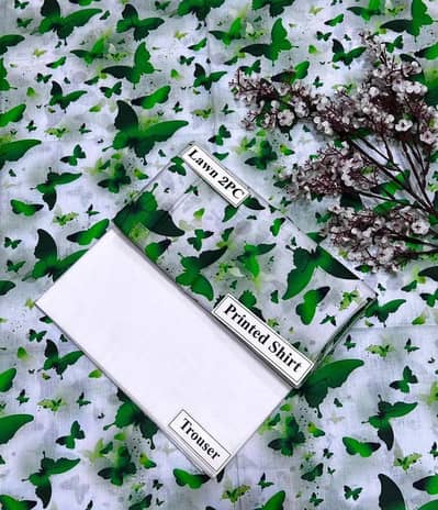 women digital print lawn  suit white two piece set