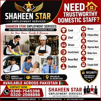 House maids, Maid, Baby Sitter, Chef, Home Cook, Patient Care, Driver