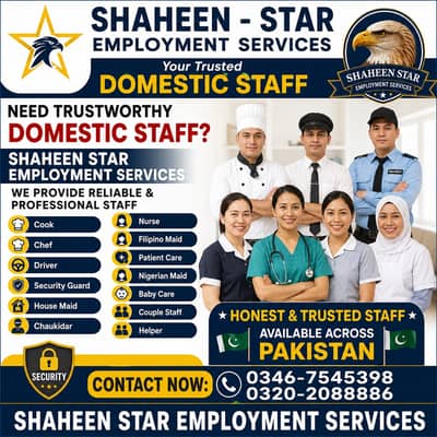 House maids, Maid, Baby Sitter, Chef, Home Cook, Patient Care, Driver