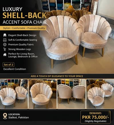 Modern Shell Design Sofa Chairs | Premium Velvet | Pair for Sale