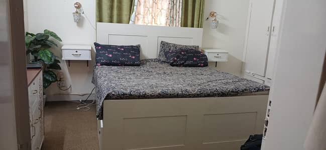 wooden bed without mattress builtin storage and wooden console
