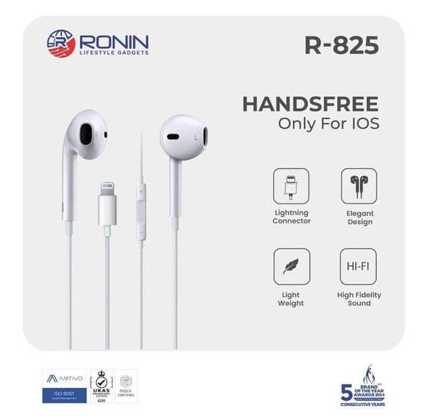 ICORD R-825 iOS Handsfree | Plug & Play | No Bluetooth Required | Built-in Mic & Volume Controls | Original Wired Stereo Earphones | HD Sound, Deep Bass & Clear Calls | Comfortable Fit for Music
