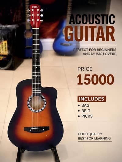 Iron 38 inch Acoustic Guitar  | Bag | Belt | picks included| Rs 15000