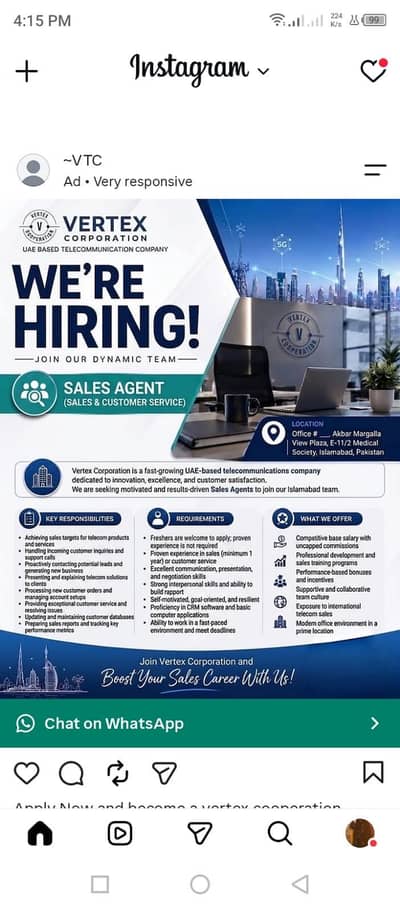 Vertex Cooperation – Telemarketing Sales Executive (Full-Time)