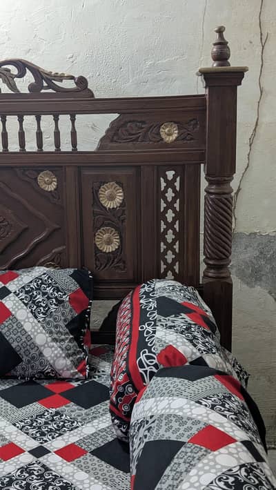 Wooden Bed with 2 side Tables
