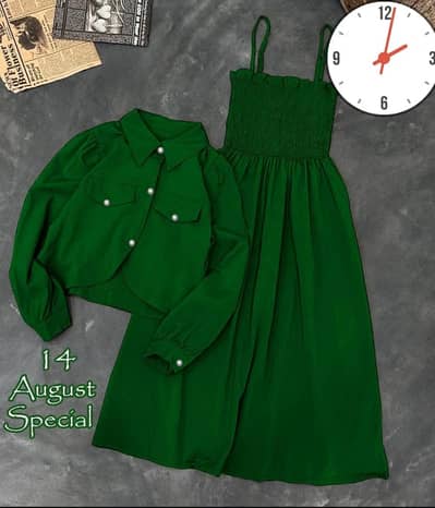  Kids 14 August Special 2-Piece Linen Frock with Embroidered Co