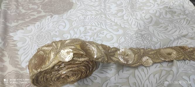golden bridal sequins zari lace border 2.5 inch dupta lace