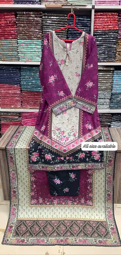 printed lawn with embroidered  lace work