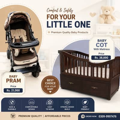 Baby wooden cot | kids bed | crib | Baby Pram | Kids Stroller | Walker