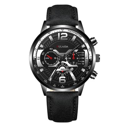 Men's Luxury Chronograph Watch with 3-View Display Gold Black Strap